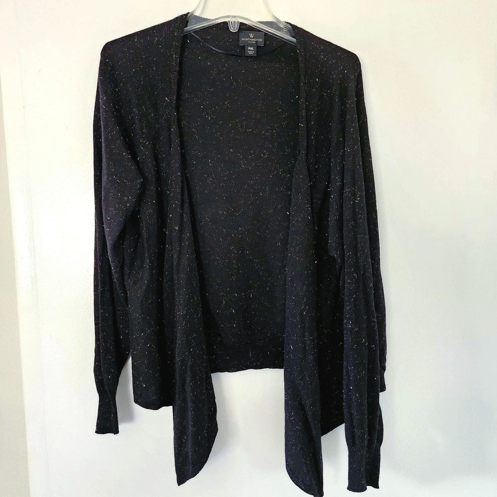 XL black with gold metallic fibers open front long sleeve cardigan